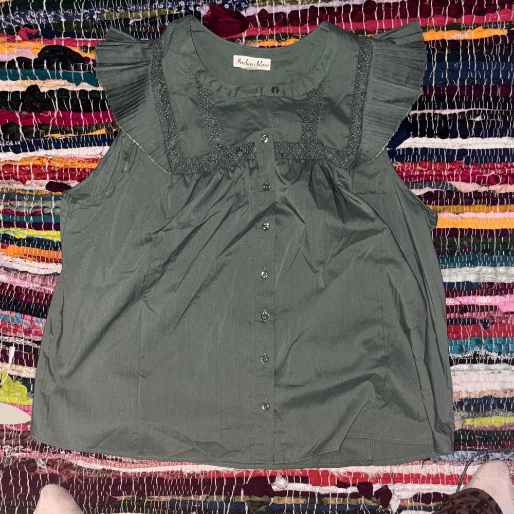 Madewell Olive Ruffle Sleeve Blouse